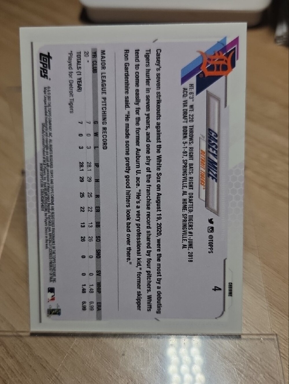 2021 Topps Chrome Prism Refractor Casey Mize - Picture 2 of 2